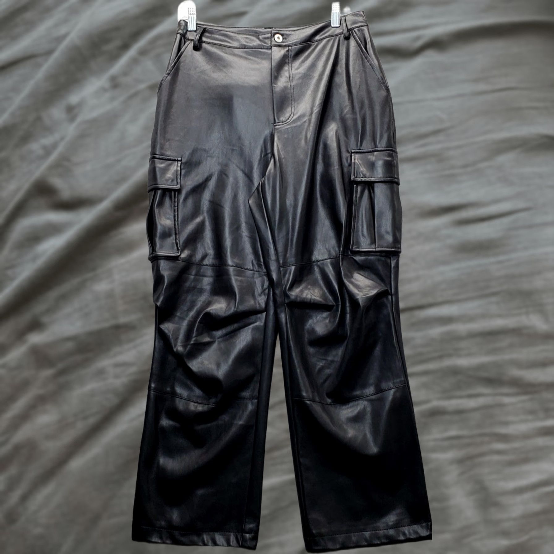 7 For All Mankind 7 For All Mankind Mens Faux Leather Cargo Pants M Black Fleece Lined Straight Size US 31 - 1 Thumbnail