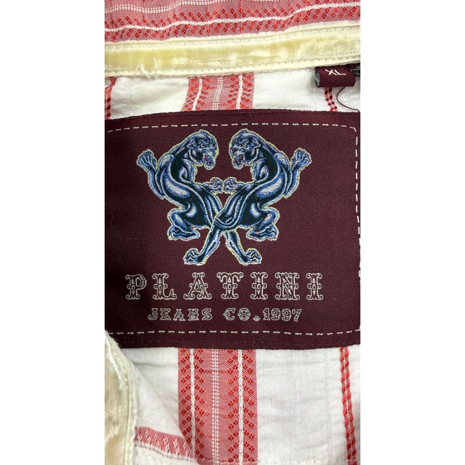 CO VINTAGE Platini Jeans Co Shirt Mens XL Red White Striped Embroidered Skull Long Sleeve Size US XL / EU 56 / 4 - 5 Thumbnail