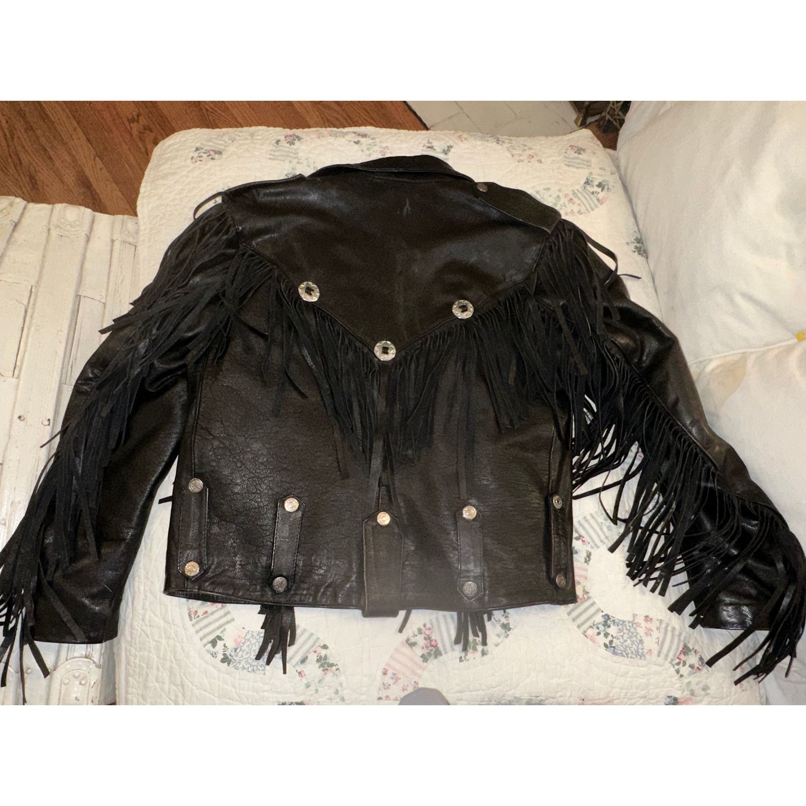 Vintage 80s HEAVY FRINGED LEATHER BIKER MOTO JACKET QUILTED LINING Size ONE SIZE - 3 Thumbnail