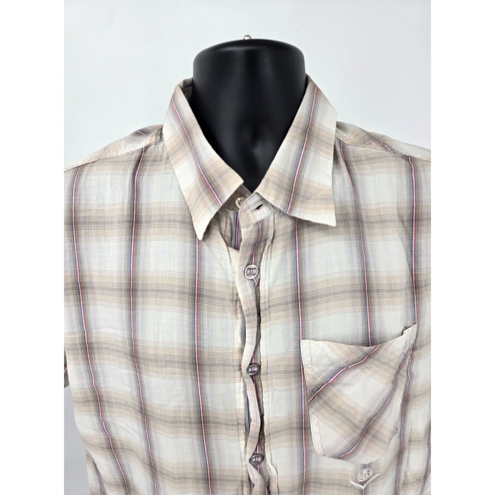 Diesel Diesel Shirt 2XL Beige Plaid Short Sleeve Lightweight Casual Pocket Men Size US XXL / EU 58 / 5 - 6 Thumbnail