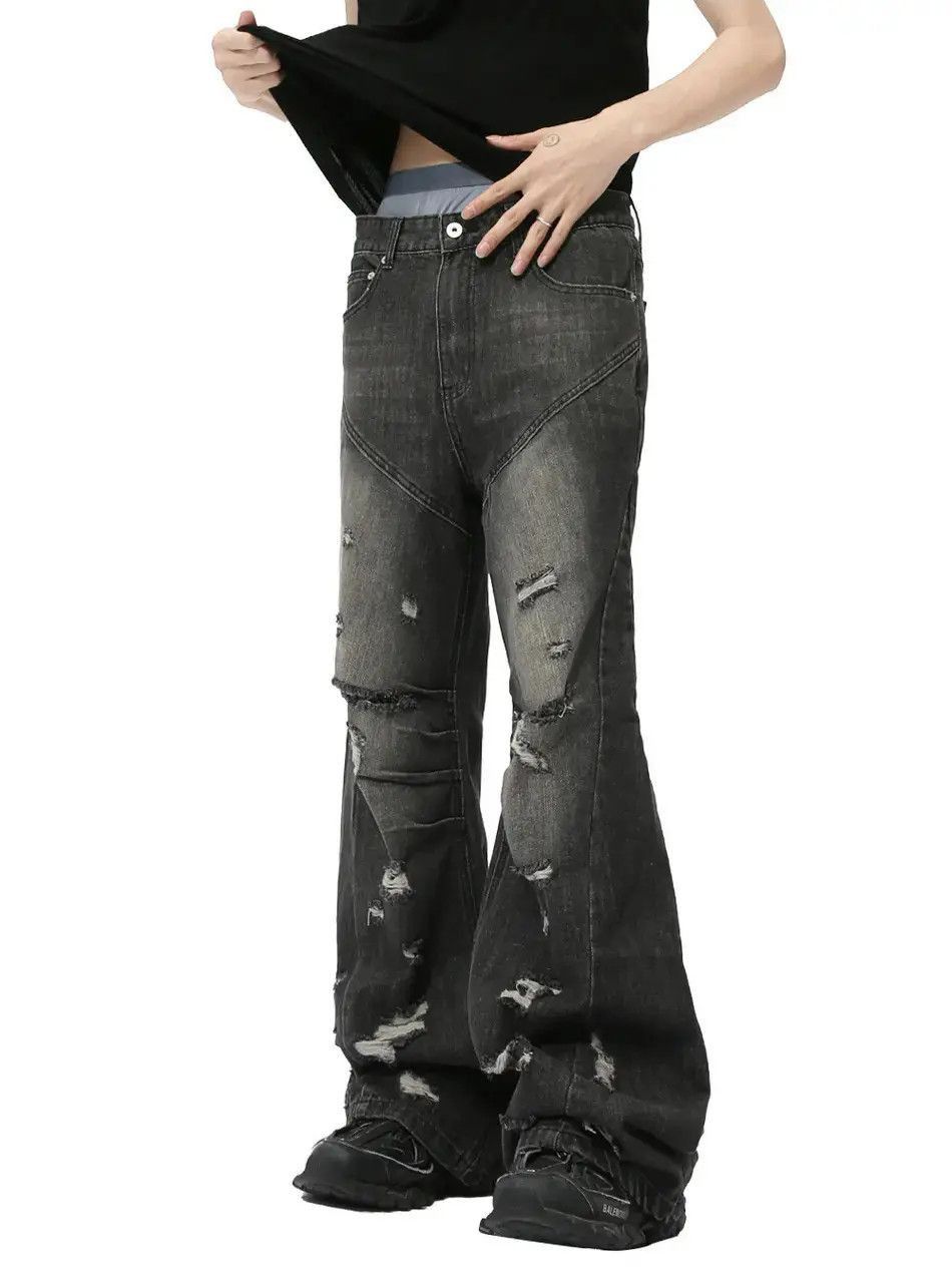 Japanese Brand Retro loose ripped casual micro flared jeans Size US 32 / EU 48 - 3 Thumbnail