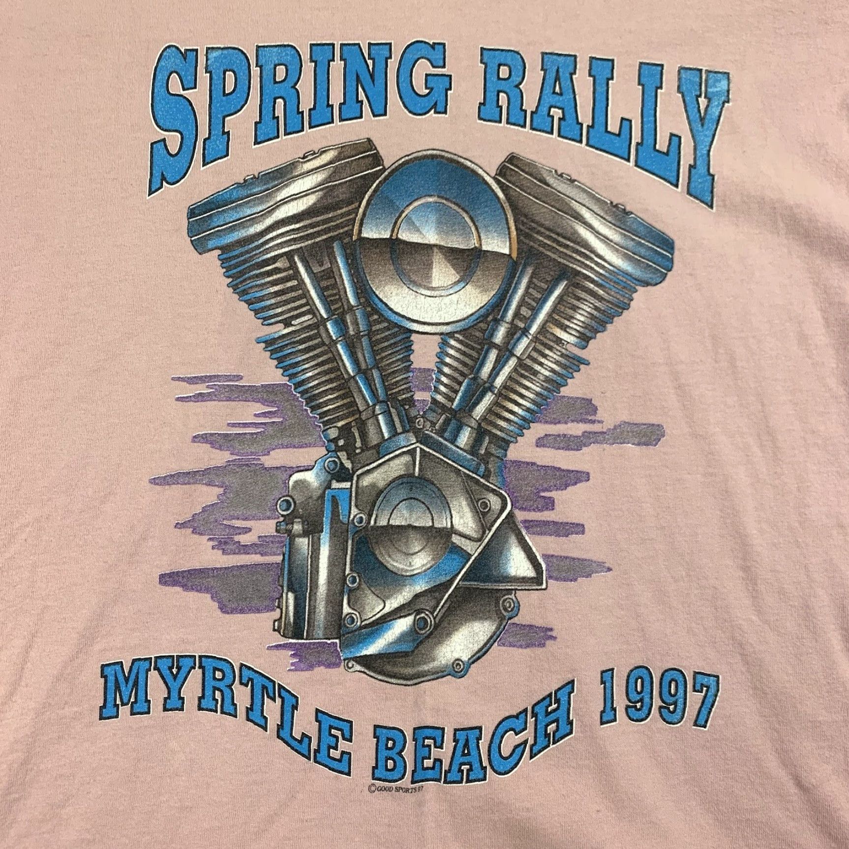 Fruit Of The Loom VINTAGE Myrtle Beach 1997 Spring Rally Biker Shirt Adult Large Pink Motorcycle Shirt Mens 90s Fruit of the Loom T-Shirt Size US L / EU 52-54 / 3 - 2 Thumbnail