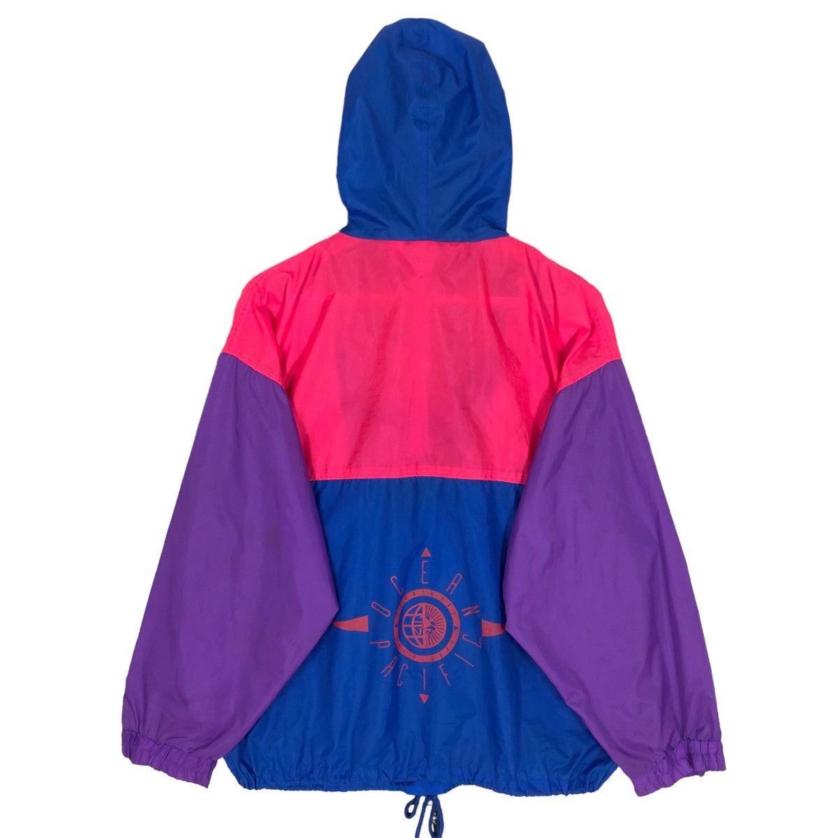 image of 80's Ocean Pacific Windbreaker Jacket Nylon Surfwear in Blue/Pink, Men's (Size Large)