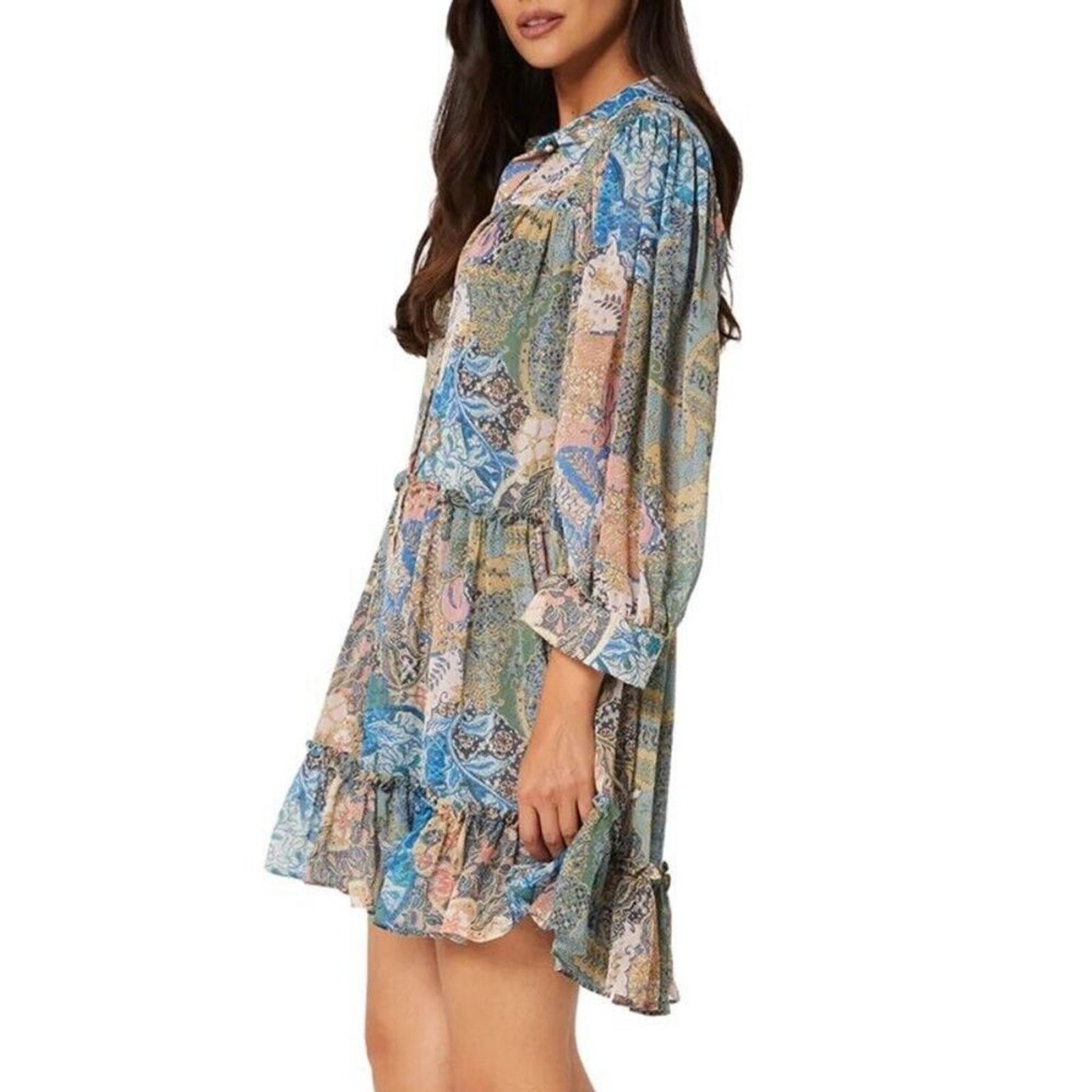 MISA Los Angeles Mita Dress in Patchwork Batik Sz S NWT