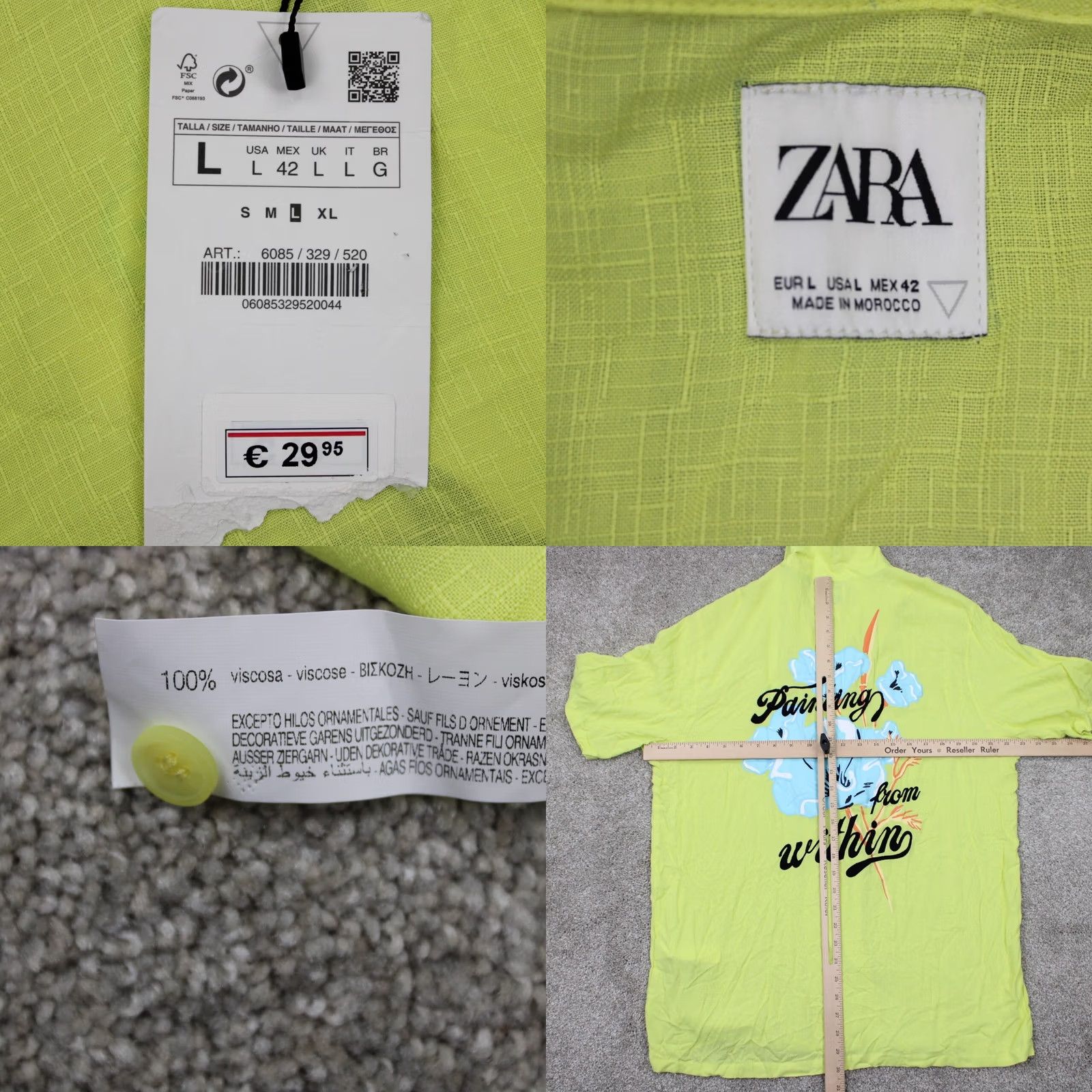 Zara Zara Shirt Mens Large Yellow 100% Viscose Button Up Short Sleeve NWT Size US L / EU 52-54 / 3 - 8 Thumbnail