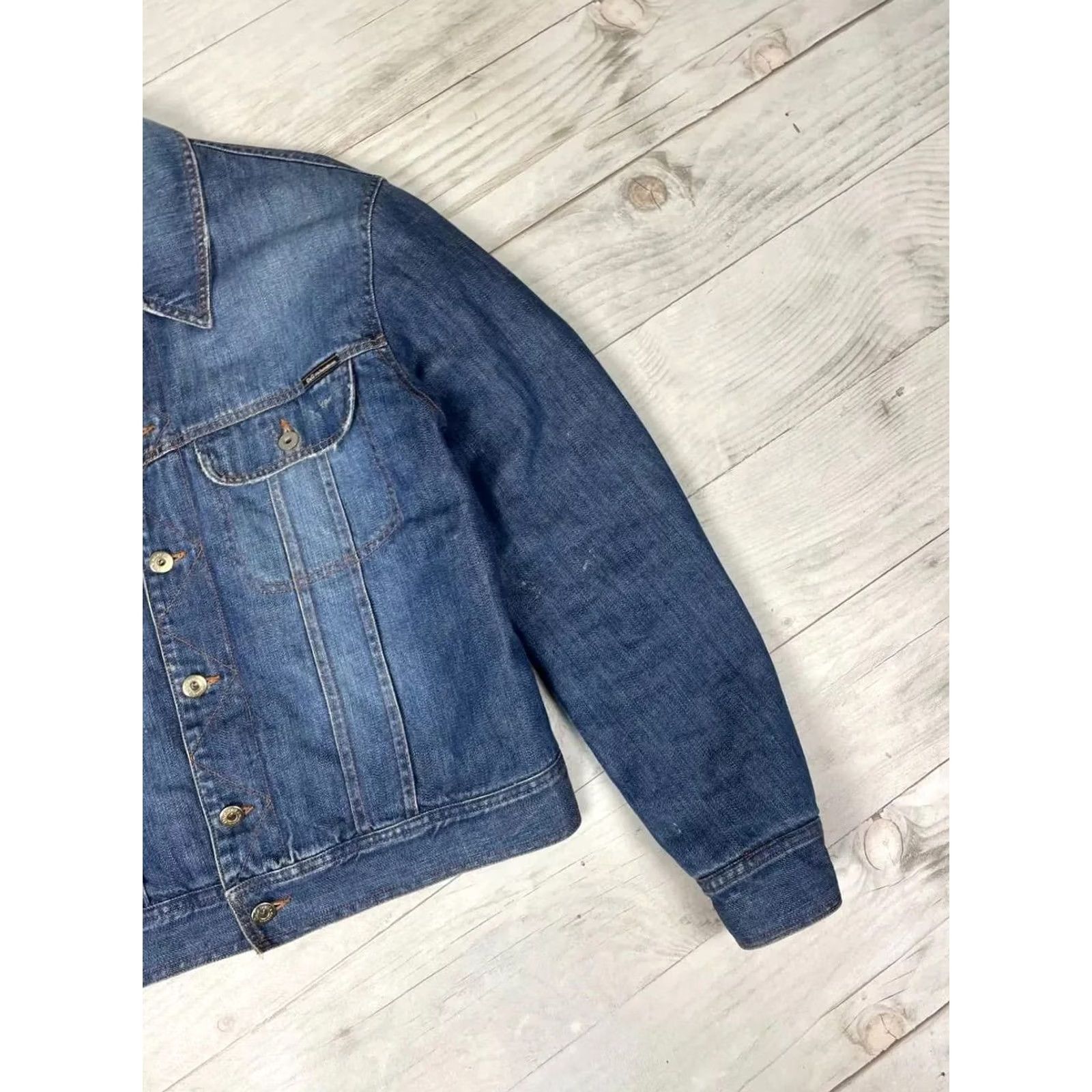 Dolce & Gabbana VINTAGE Dolce&Gabbana Denim Jacket Mens L Blue 90s 90s Bomber Logo Denim Jacket Leather? Size US L / EU 52-54 / 3 - 4 Thumbnail