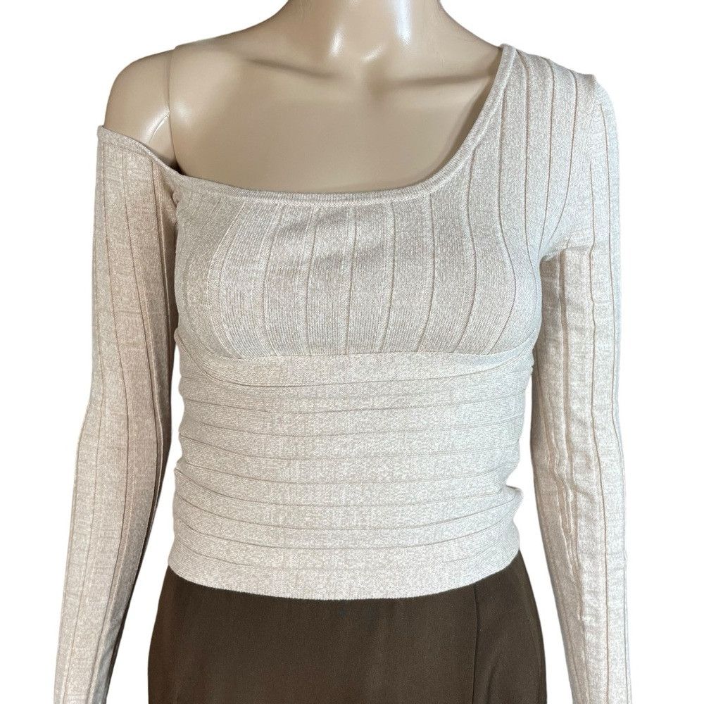 Ronny Kobo Ronny Kobo Rosette One-Shoulder Knit Oatmeal Top Size XS Size XS / US 0-2 / IT 36-38 - 4 Thumbnail