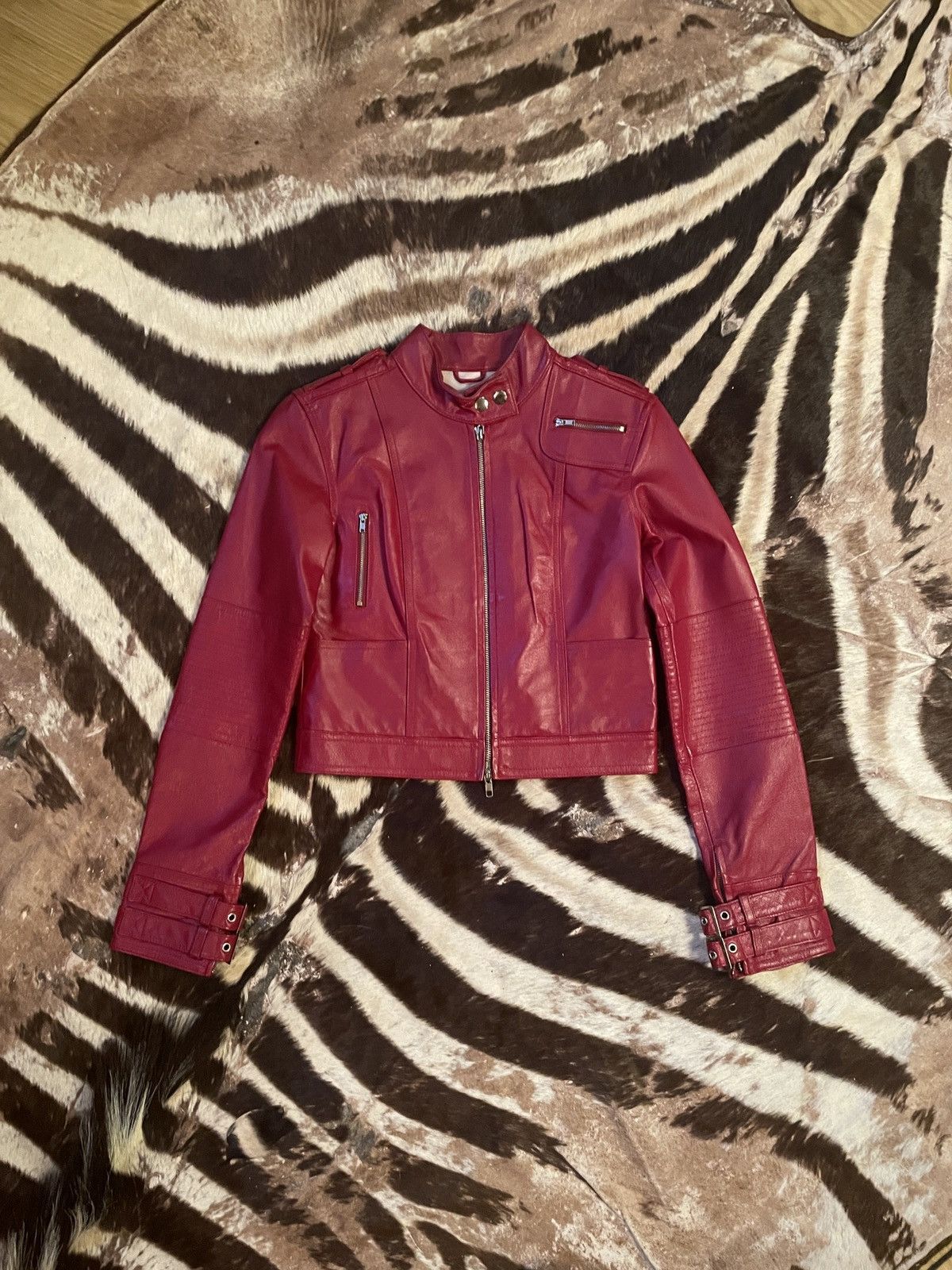 Vintage RED BUCKLE VINTAGE LEATHER JACKET Size S / US 4 / IT 40 - 1 Thumbnail