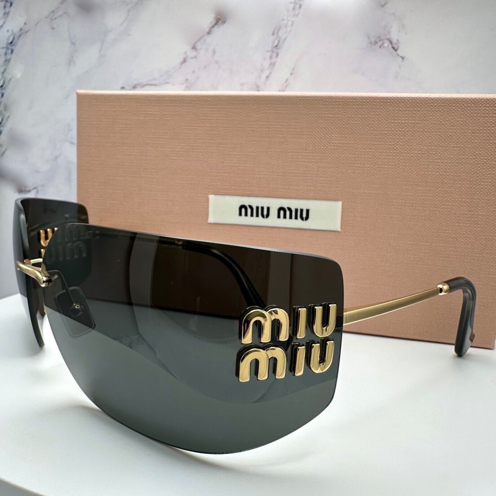 Miu Miu New MIU MIU Sunglasses Gold Rimless Wrap Square Size ONE SIZE - 15 Thumbnail