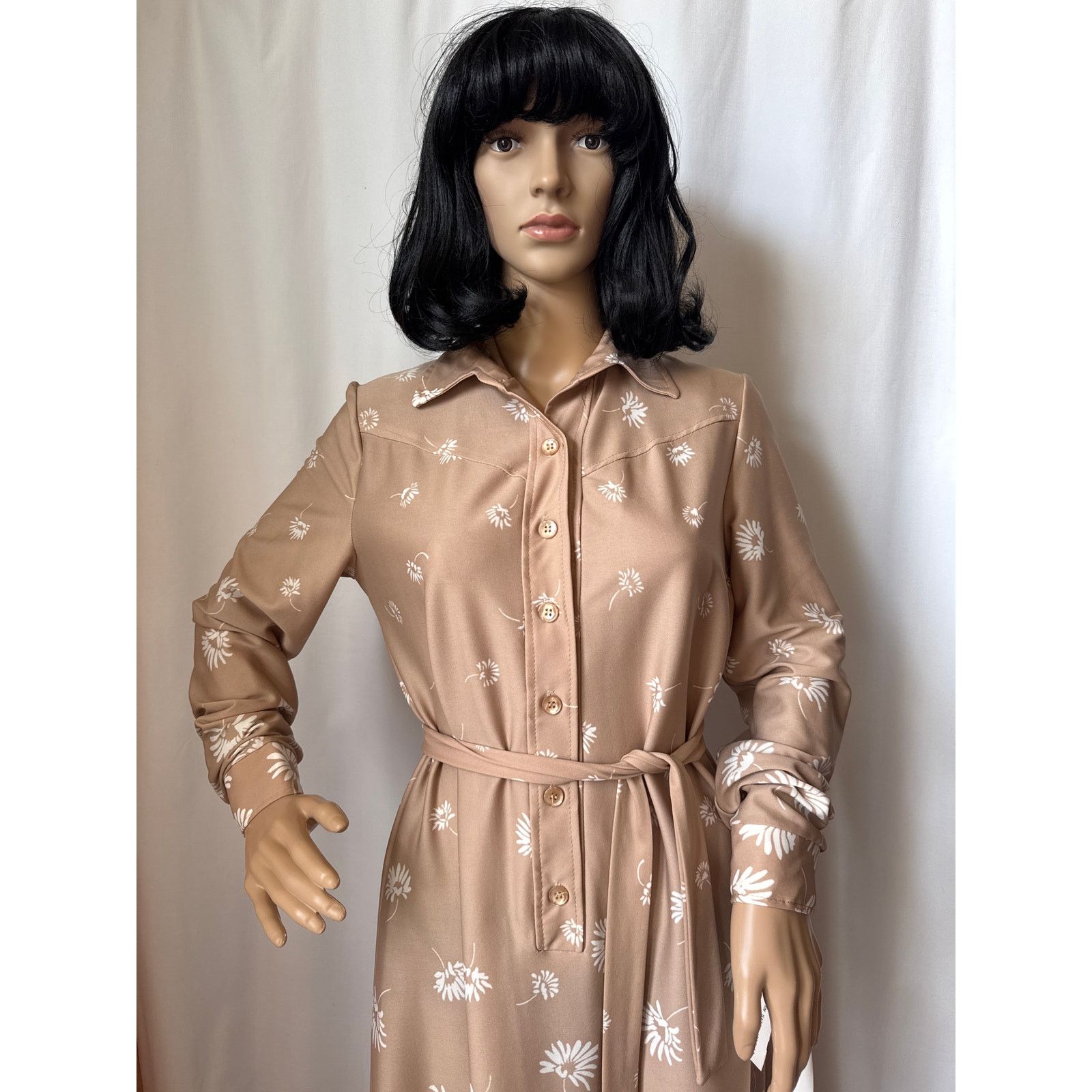 Vintage NWT Vtg Just-Mort Khaki collared Dress white daisy print M Size M / US 6-8 / IT 42-44 - 2 Thumbnail
