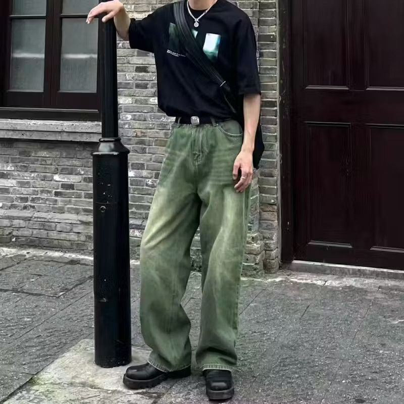 Image of Vintage Skate Washed Flared Fade Baggy Jeans in Faded Green, Men's (Size 34)