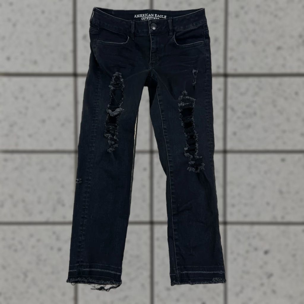 American Eagle Outfitters American Eagle Outfitters Jegging Jeans Black Cotton Blend Spandex 8 Womens High Rise 24in Inseam 5-Pocket Distressed Crop Stretch Comfort Baggy? Size 30" / US 8 / IT 44 - 1 Thumbnail