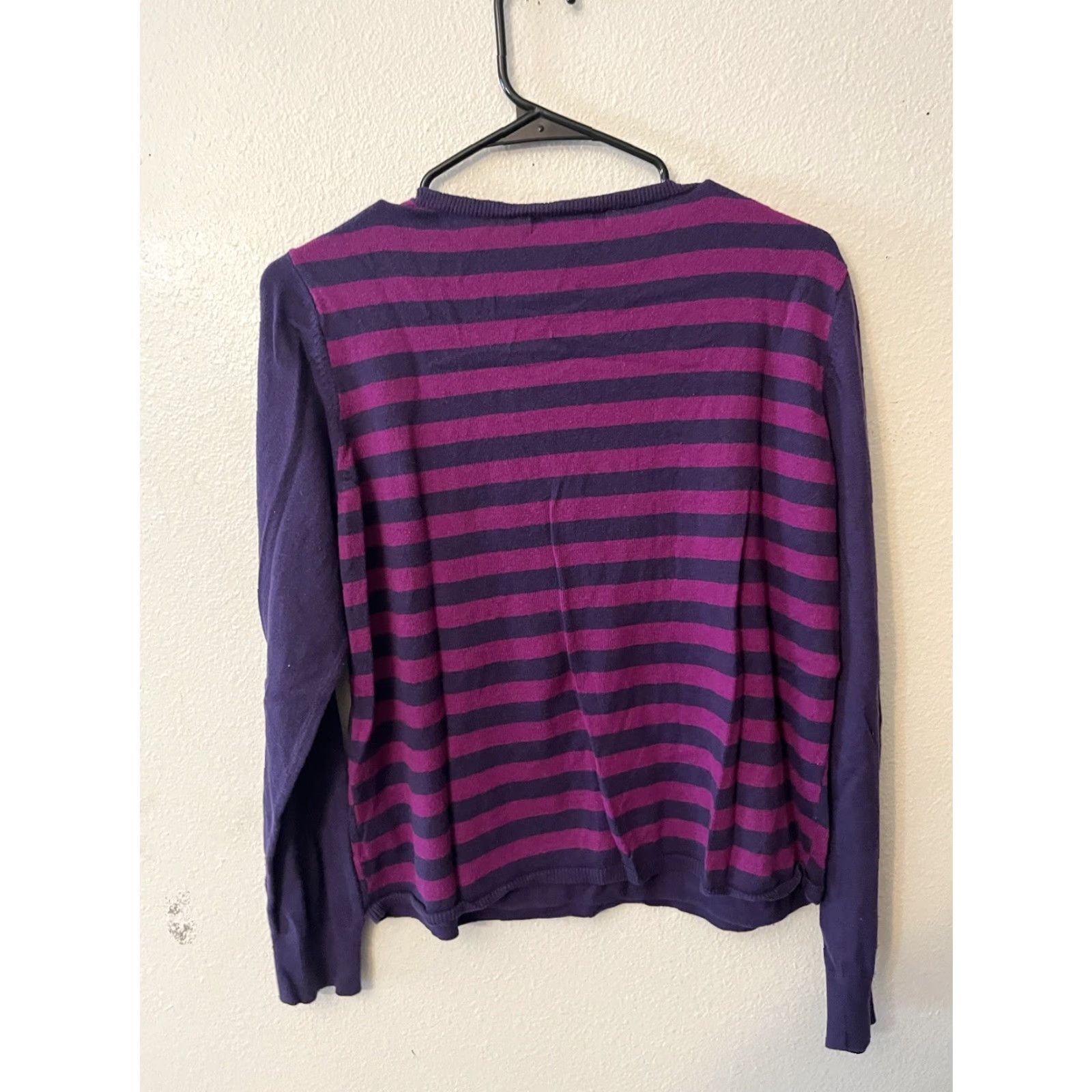 Liz Claiborne VINTAGE Liz Claiborne Women's Sweater Long Sleeve V-Neck Striped Pullover Size L Purple Cotton Viscose Size L / US 10 / IT 46 - 3 Thumbnail