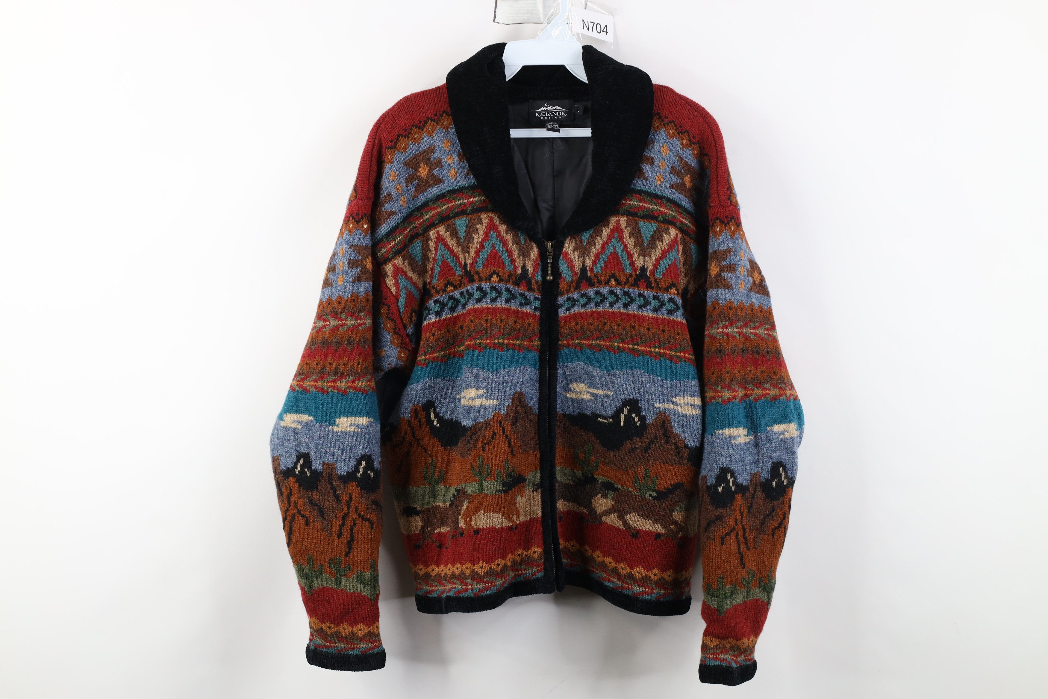 Vintage Vintage 90s Southwestern Horse All Over Print Sweater Jacket Size L / US 10 / IT 46 - 1 Thumbnail