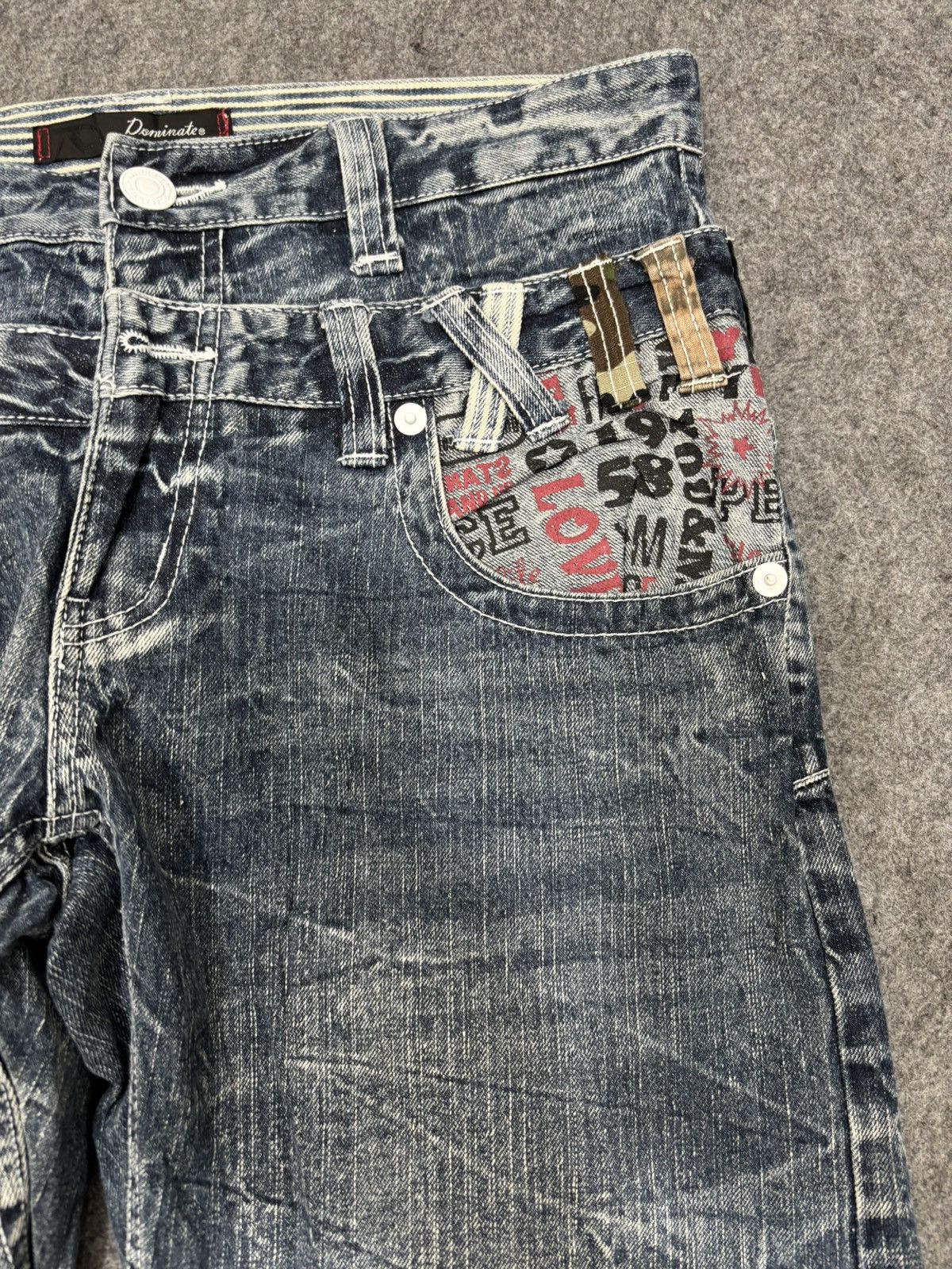 Japanese Brand 💥Double Waist💥Dominate Zipper Twisted Fades Denim F649 Size US 33 - 4 Thumbnail
