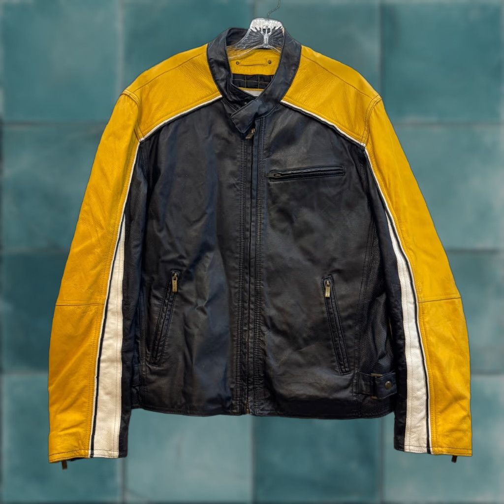 Wilson VINTAGE Wilson's Leather Jacket Large Black Yellow Stripe Cafe Moto M Julian Jacket Size US L / EU 52-54 / 3 - 1 Thumbnail