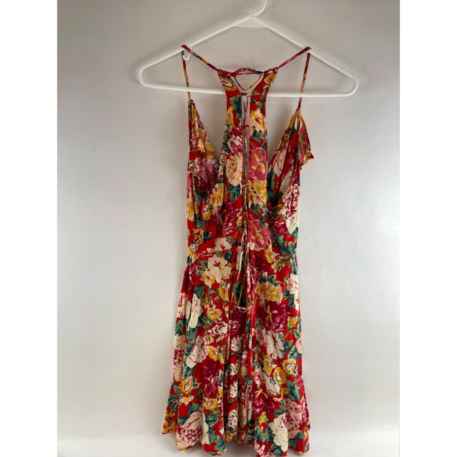 Vintage Maurices Dress Shirt Dress Women Small Red Floral Short Plunging Neck Size 28" / US 6 / IT 42 - 2 Thumbnail