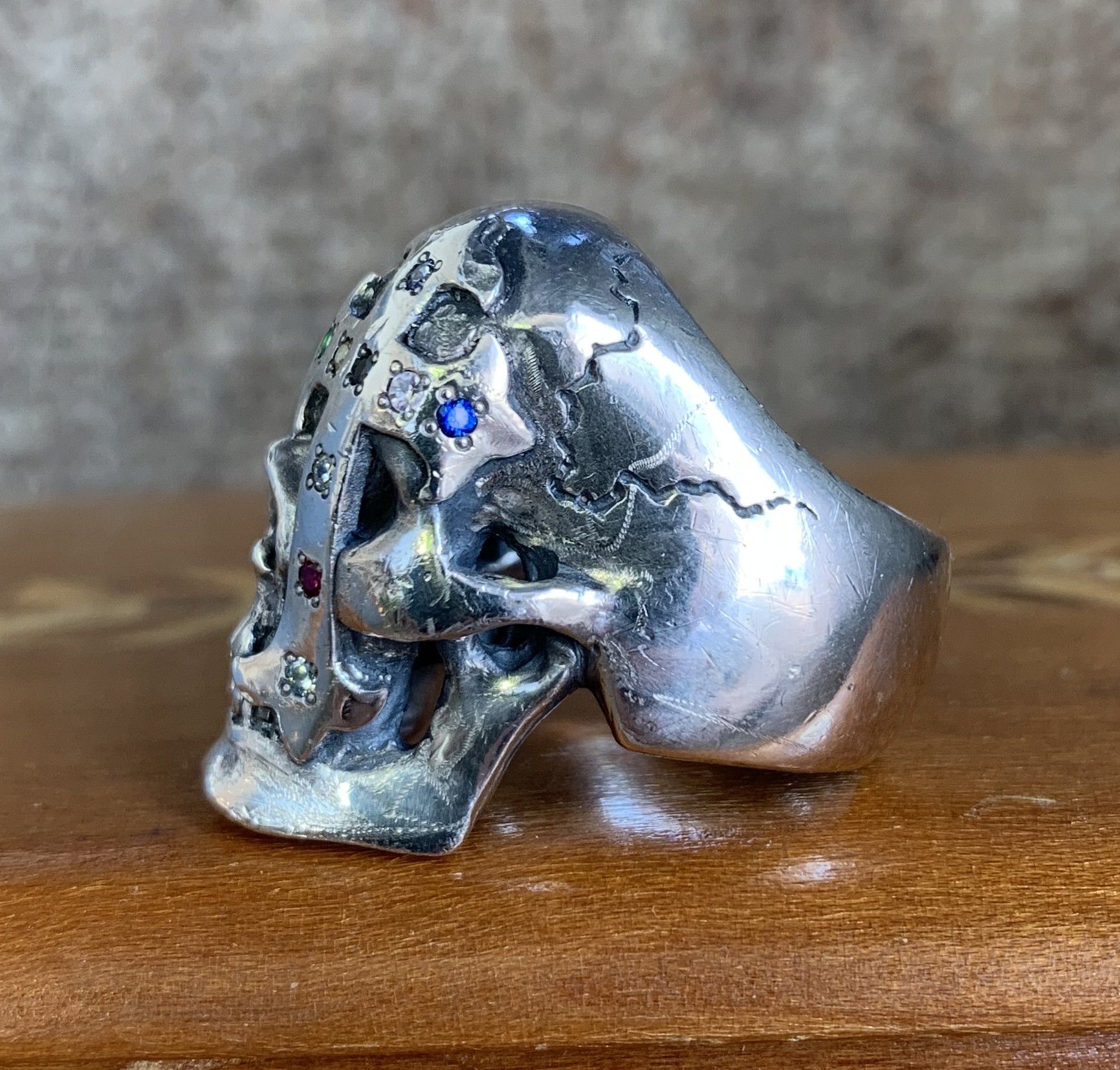 Number (N)ine SS05 "Nightcrawler" Bejeweled Silver Skull Ring Size ONE SIZE - 3 Thumbnail