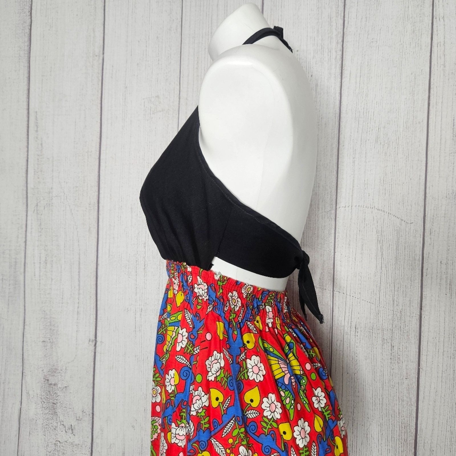 Vintage VTG Butterfly Flower Maxi Dress w Halter Open Back, sz S Size S / US 4 / IT 40 - 5 Thumbnail