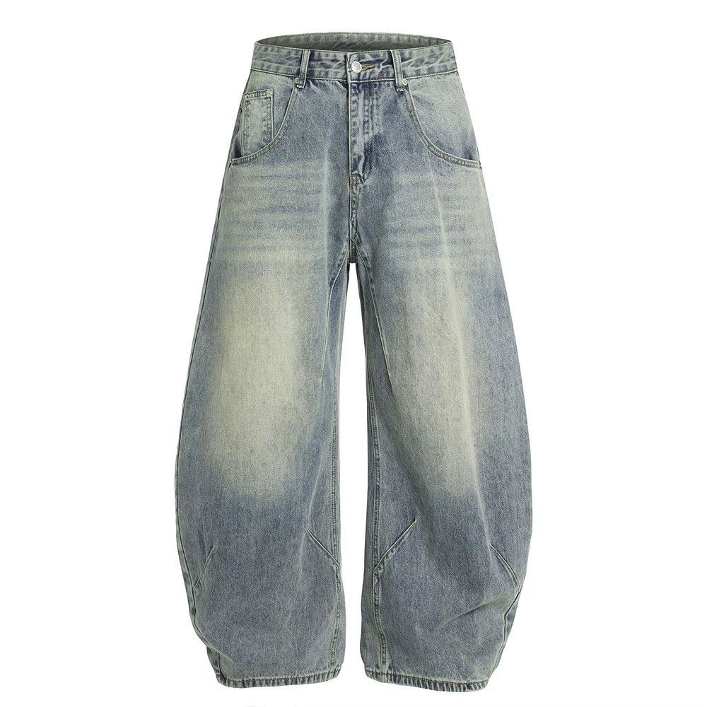 Jean Men's loose wide-leg retro distressed washed scimitar jeans Size US 32 / EU 48 - 1 Thumbnail
