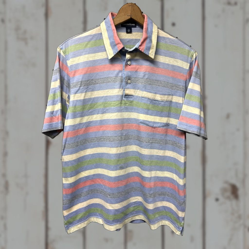 Lands' End Lands' End Polo Shirt M Multicolor Striped Short Sleeve Collared Polo Men's Regular Fit Size US M / EU 48-50 / 2 - 1 Thumbnail