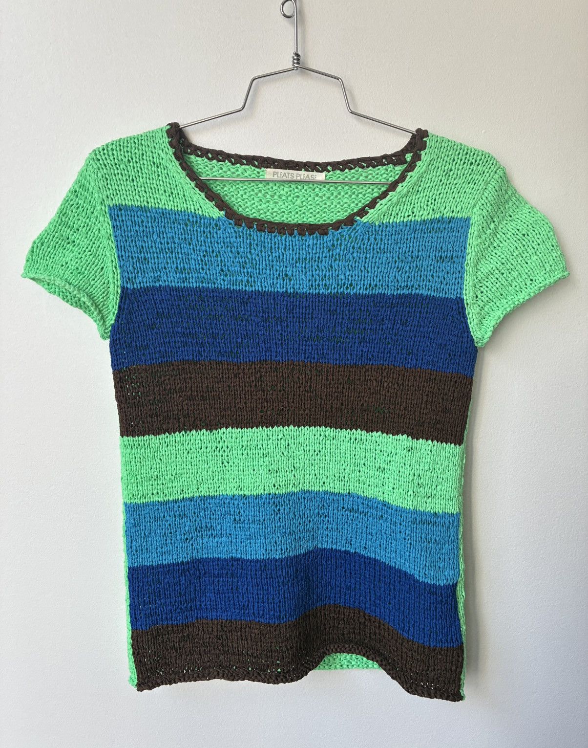 Pleats Please Issey Miyake Pleats Pleats Striped Crotchet Knit Short Sleeve Top Size M / US 6-8 / IT 42-44 - 1 Thumbnail