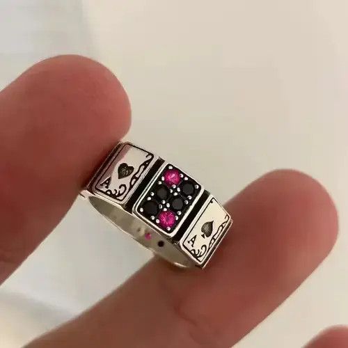 Jewelry × Vintage Ace Card Playing Poker Player Spades Hearts Ring Size ONE SIZE - 1 Thumbnail