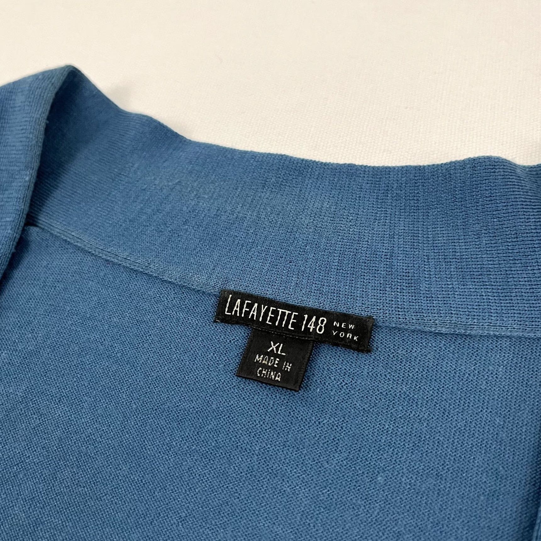 Vintage Lafayette 148 NY Sweater Women XL Blue Super 120s Wool Tie Front Pullover Preppy Womens Size XL / US 12-14 / IT 48-50 - 2 Thumbnail