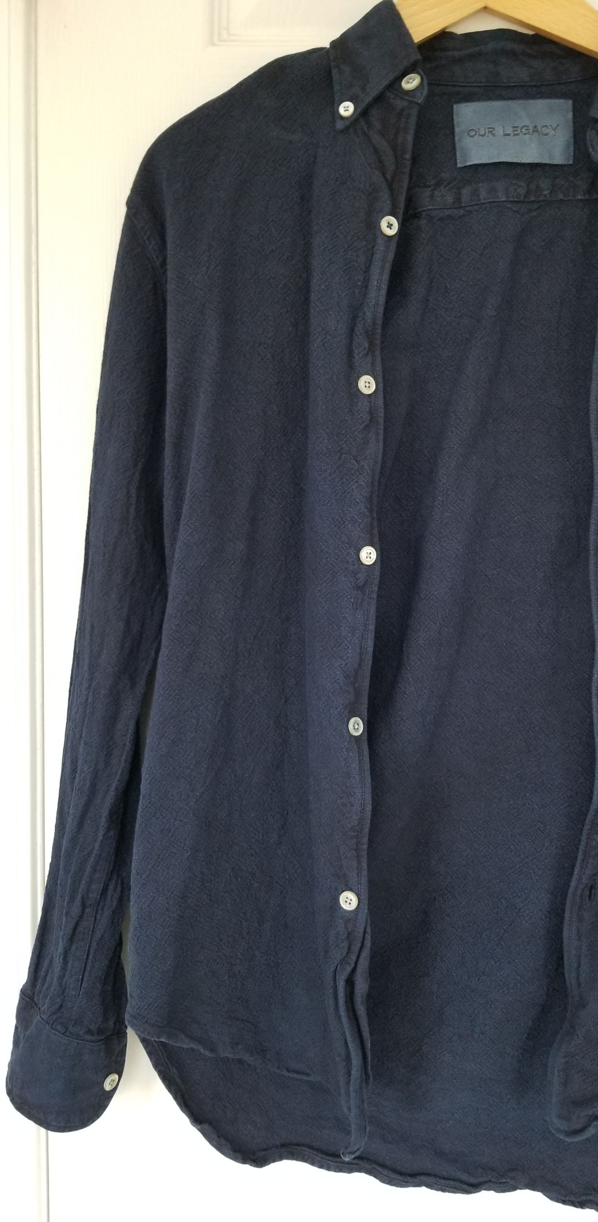 Our Legacy Our Legacy Indigo Cotton-Linen Overdyed Shirt Navy Blue Size US XS / EU 42 / 0 - 9 Thumbnail