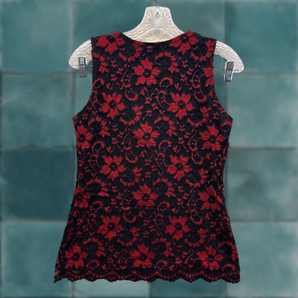 Vintage VINTAGE 90s Y2K Top M Red Black Lace Stretch Boho Fairy Grunge Goth Shirt Womens Size M / US 6-8 / IT 42-44 - 1 Thumbnail