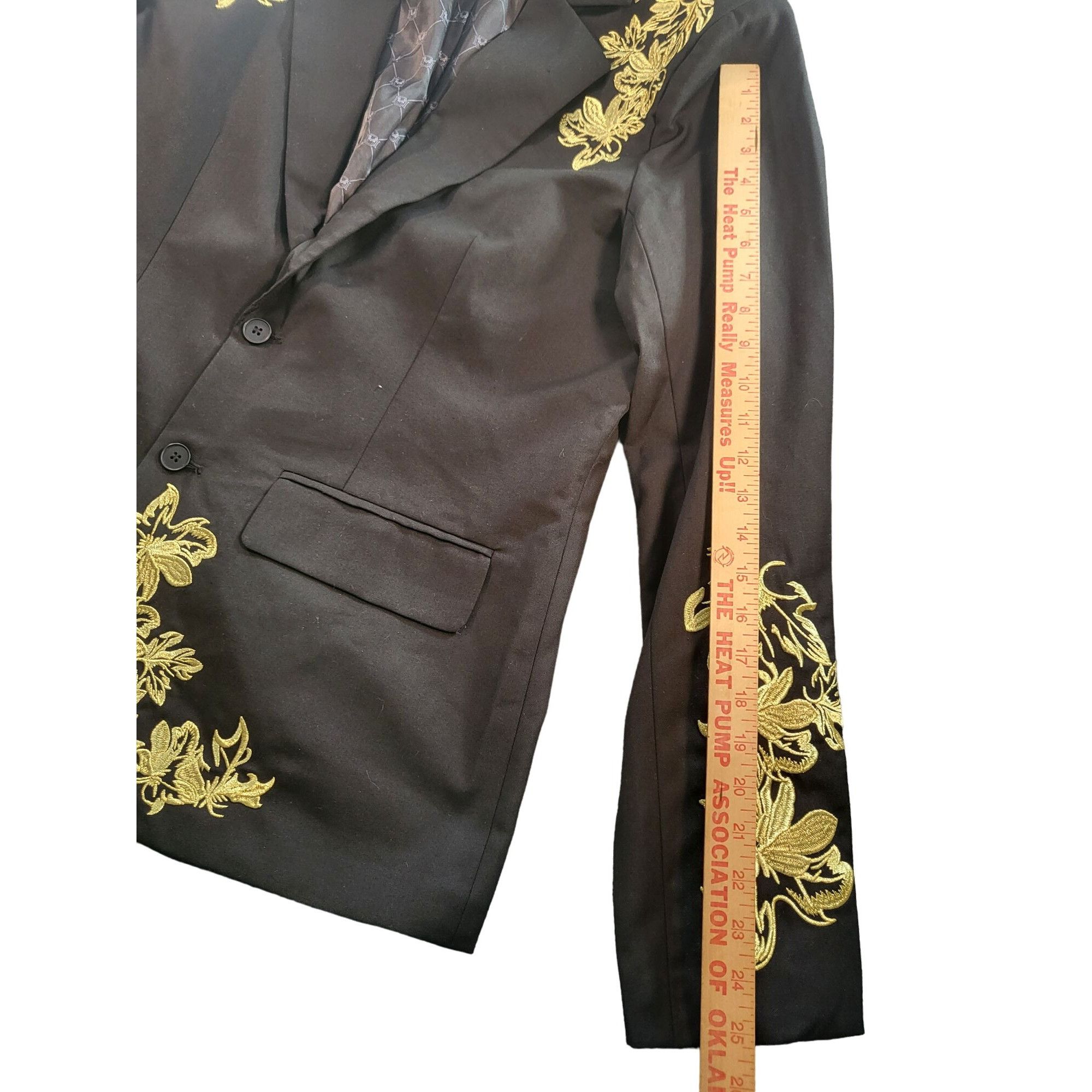 Boohoo Boohoo Man Blazer Men Sz 40 R Black Gold Embroidered 2 Butto Size 40R - 4 Thumbnail