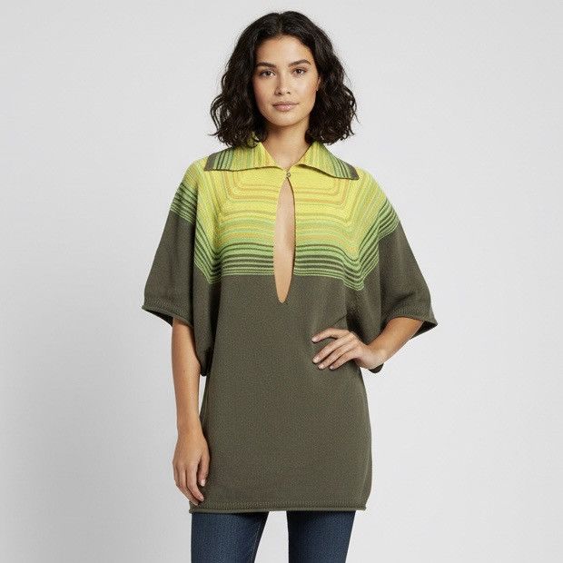 Benetton Funky Keyhole Collared Wool Knit Short Sleeve Tunic Sweater Size L / US 10 / IT 46 - 1 Thumbnail