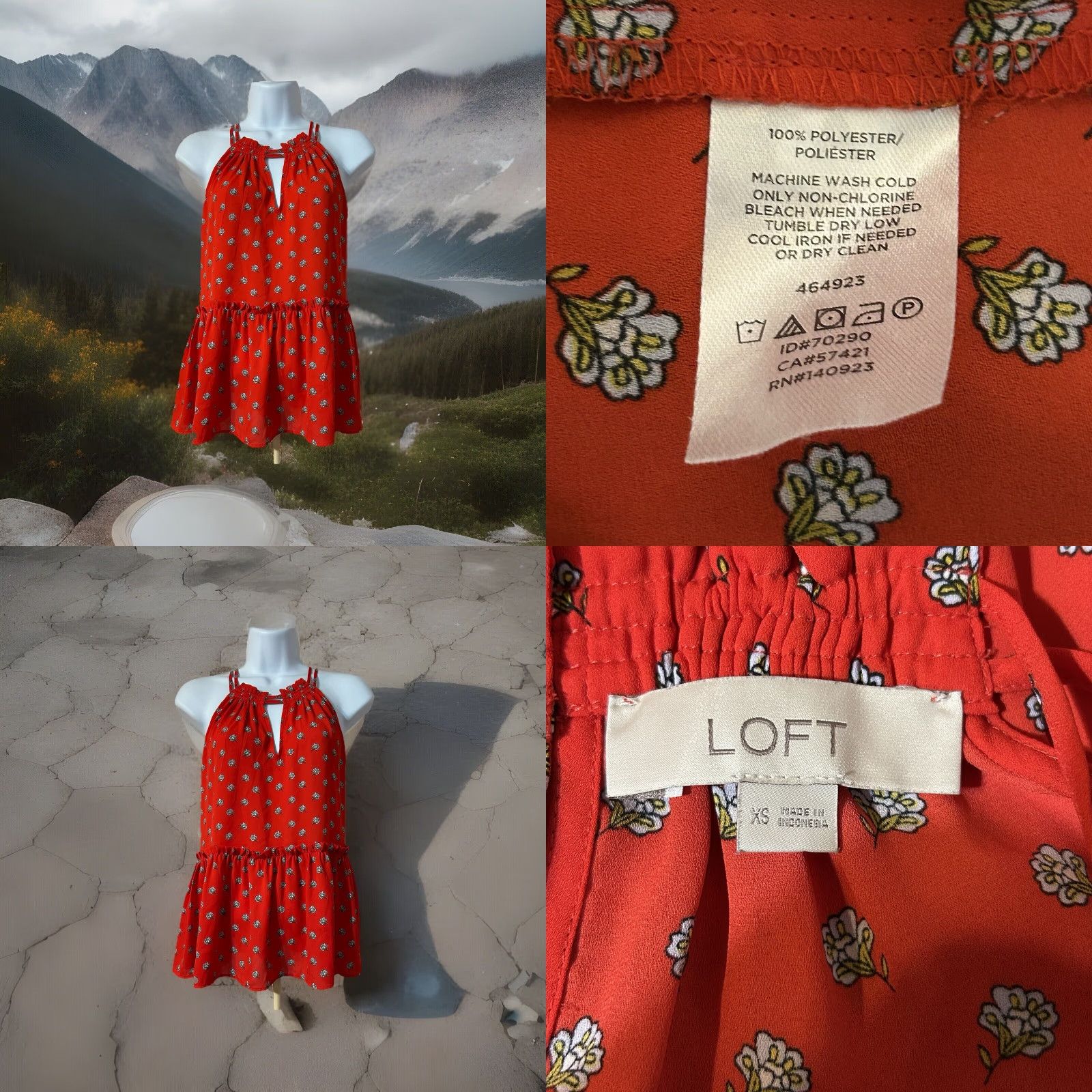 Loft VINTAGE LOFT Peplum Halter Top Blouse XS Red Floral Sleeveless Keyholes Poly Size XS / US 0-2 / IT 36-38 - 8 Thumbnail