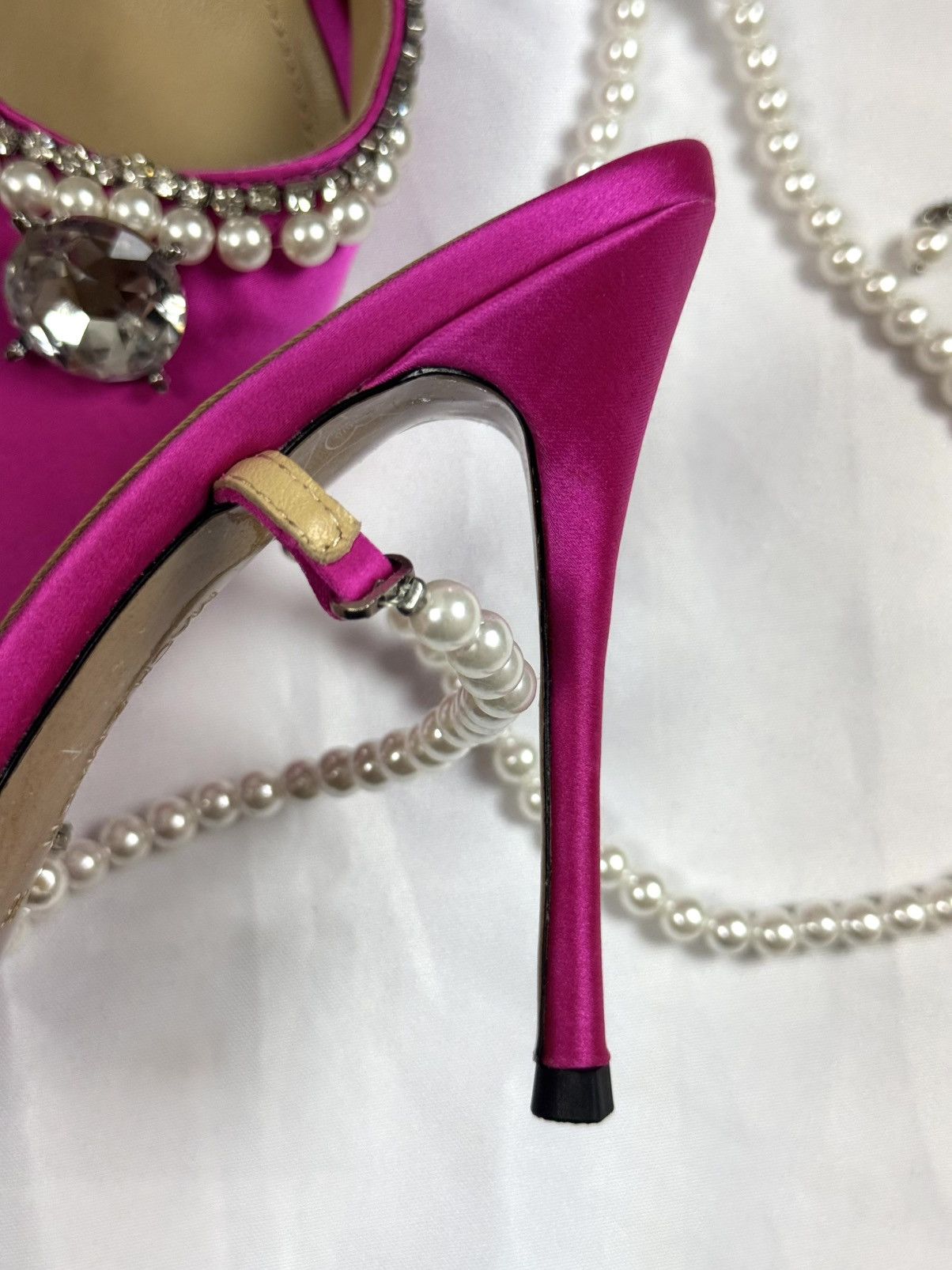 MACH & MACH Crystal Embellished Leather / Satin Pumps Pearl Lace Ties 38 Size US 7 / IT 37 - 10 Thumbnail