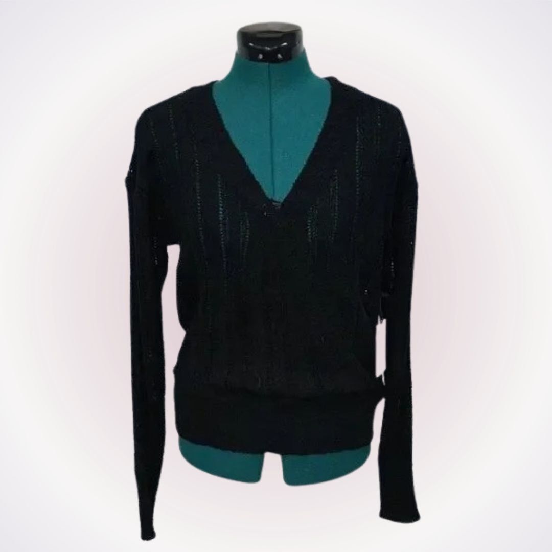 ASTR Black Open Knit Cross Front Sweater Sz M NWT