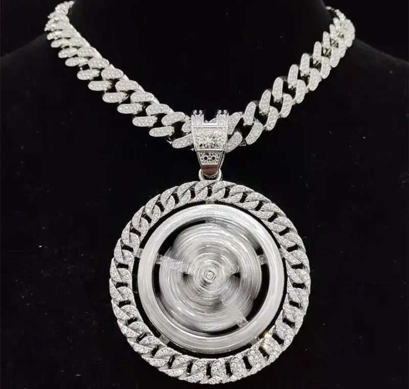 Jewelry Iced out Bling Rotatable Dollar Pendant Necklace 13mm Width Size ONE SIZE - 1 Thumbnail