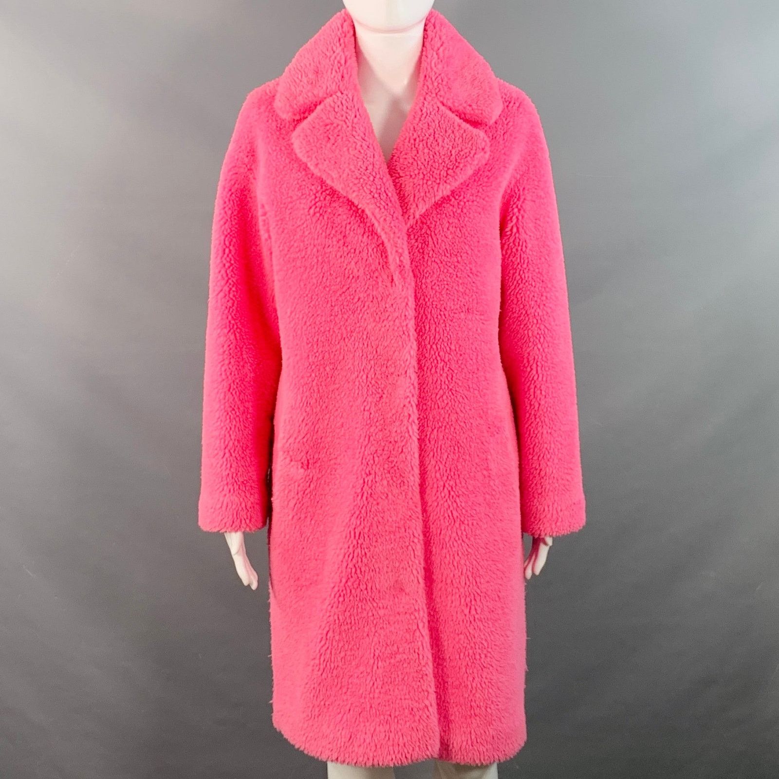 STAND STUDIO Camille Cocoon Pink Polyester Faux Fur Notch Lapel Coat Size XS / US 0-2 / IT 36-38 - 1 Thumbnail