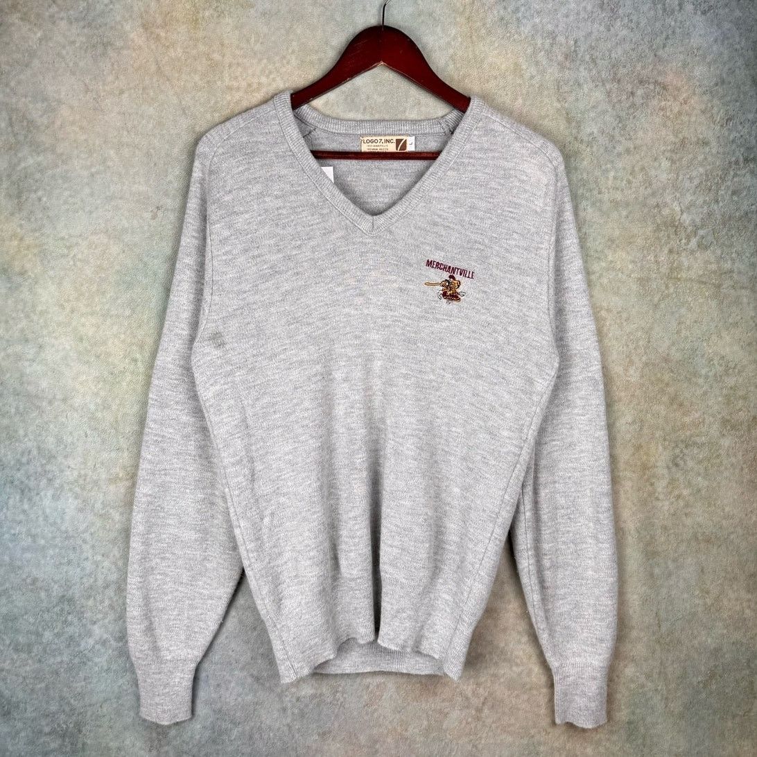 Logo 7 × Vintage VTG 70s Logo 7 College Knit Sweater Sz L Gray Size US L / EU 52-54 / 3 - 1 Thumbnail