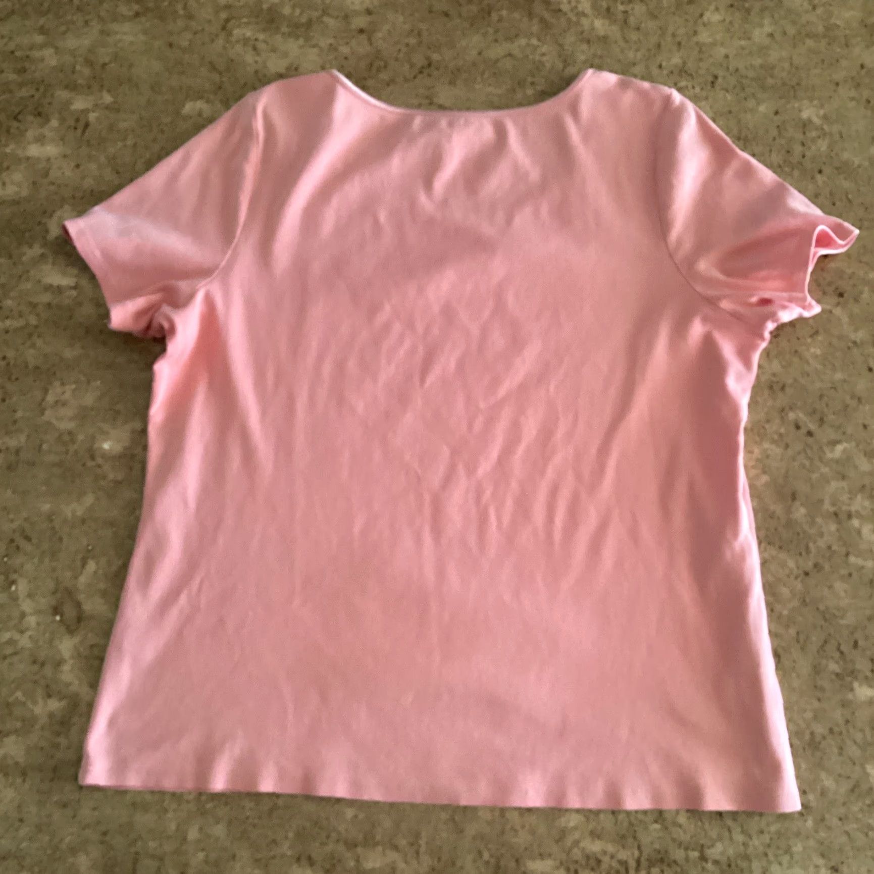 J. Jill J Jill Top Women XL Salmon Pink Satin Trim Tee Scoop Neck Short Sleeve Cotton T-Shirt Size XL / US 12-14 / IT 48-50 - 4 Thumbnail
