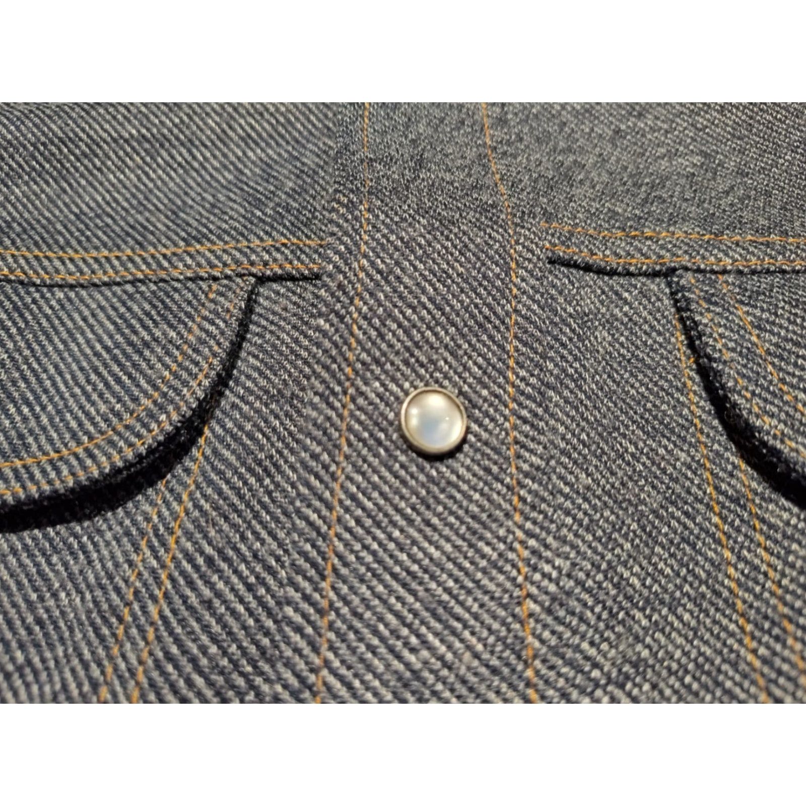 Lee Lee Vintage Denim Jacket Poly Blend Made in USA Sz M Pearl Snap Trucker Blue Button Pocket Casual Workwear 70's 80s USA Size US 31 - 6 Thumbnail