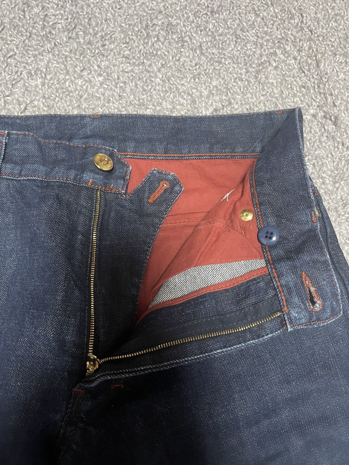 Yves Saint Laurent YSL Dark Indigo Denim Red Stitch Jeans 44 Size 40" / US 18 - 15 Thumbnail