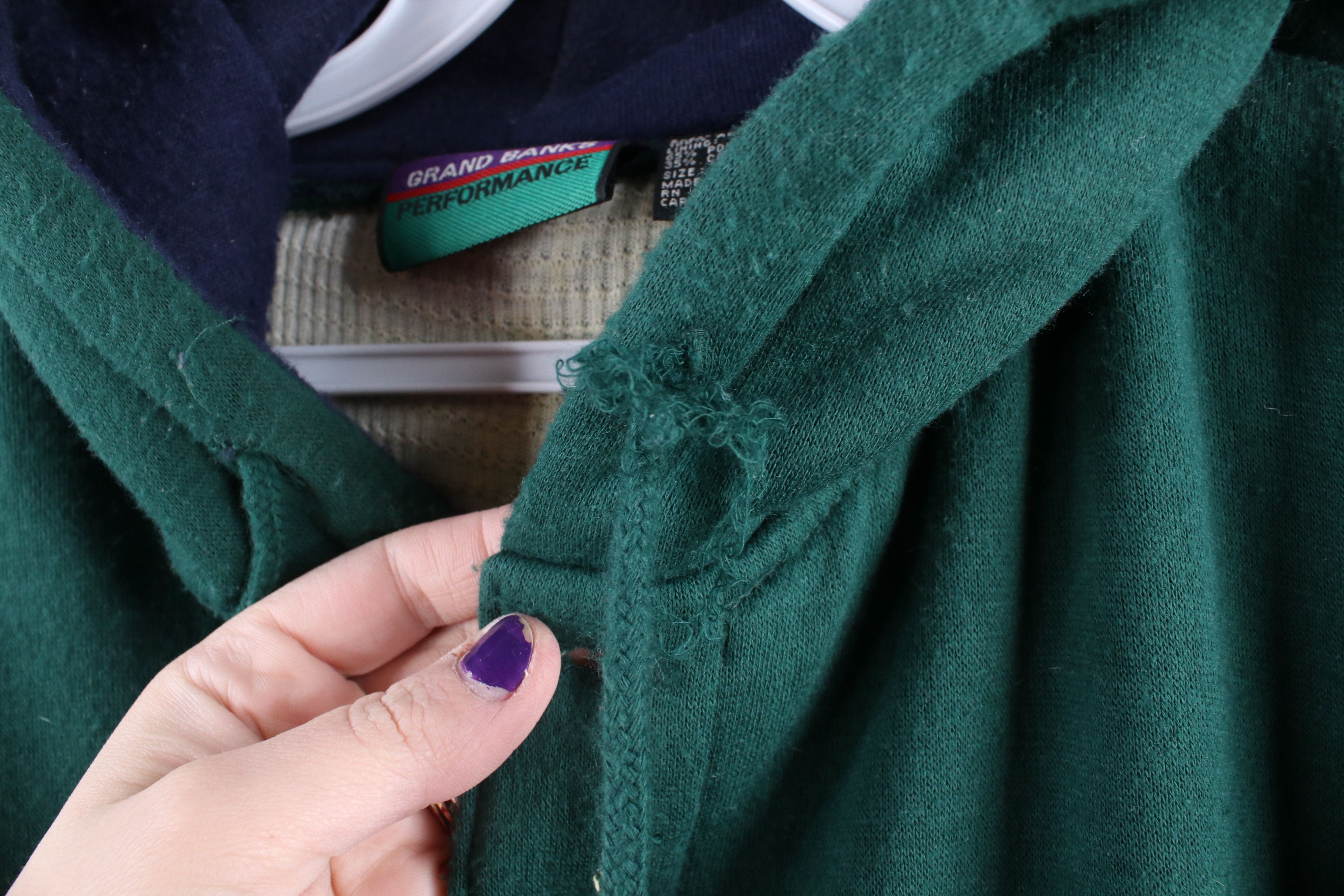 Vintage 90s Streetwear Waffle Knit Lined Hoodie Green