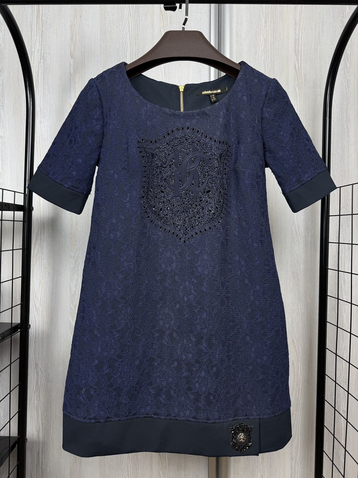 Roberto Cavalli Roberto Cavalli blue lace big logo knee length dress Size M / US 6-8 / IT 42-44 - 2 Thumbnail