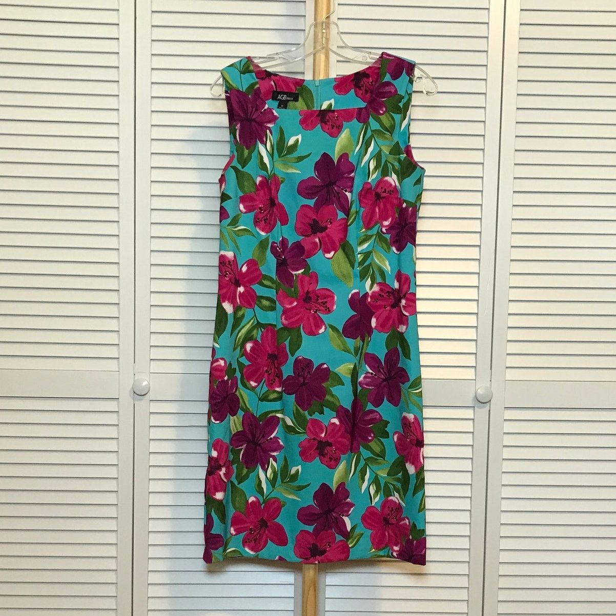 Other AGB Blue Floral Square Neck Sleeveless A-line Dress 10 Size L / US 10 / IT 46 - 1 Thumbnail