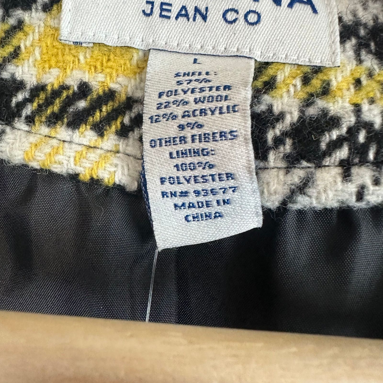 Arizona Jean Co. NWT Vintage Wool Blend Black Yellow Plaid Pea Coat L Y2K Size L / US 10 / IT 46 - 5 Thumbnail