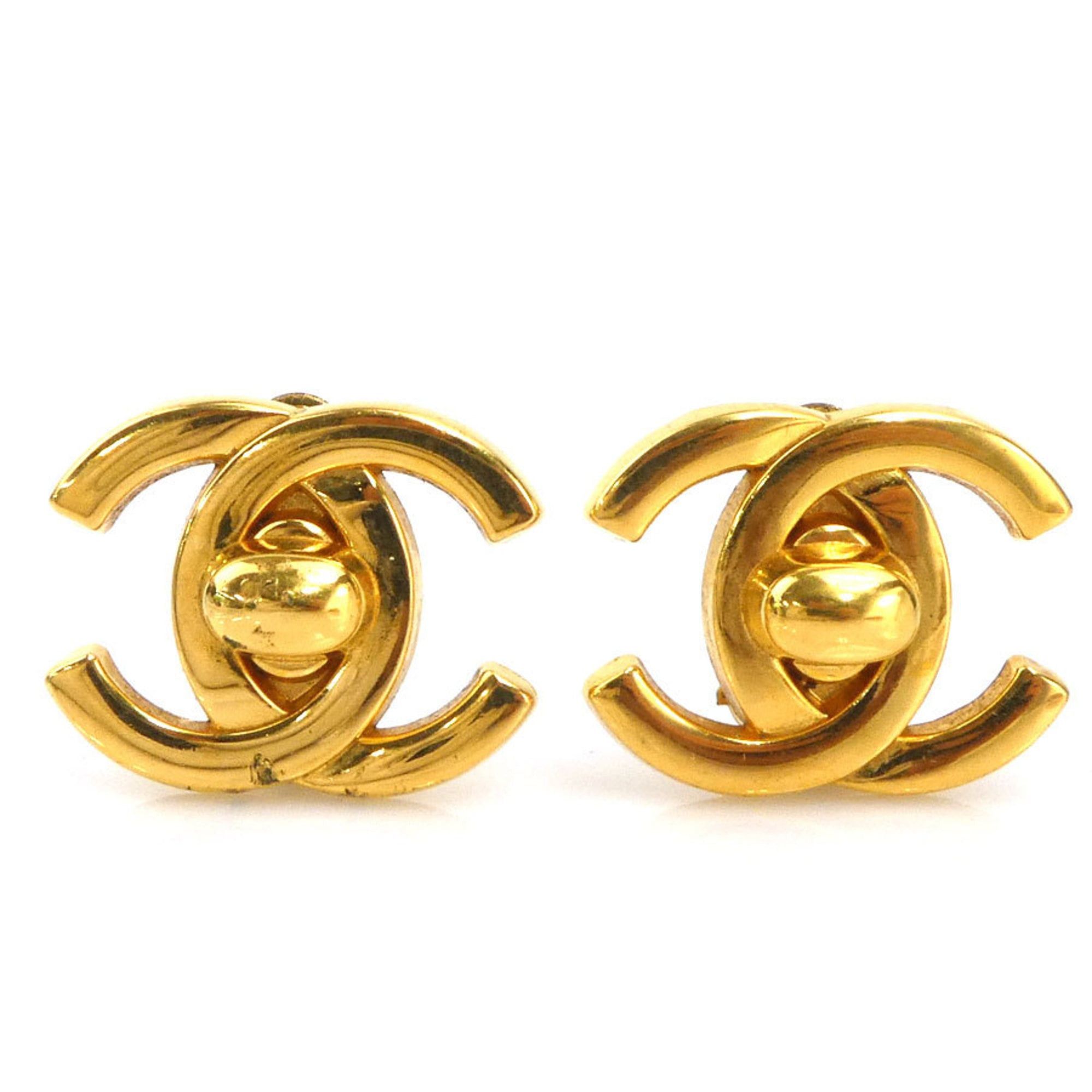 CHANEL Coco Mark Metal Gold Earrings for Women Free Shipping e61508j
