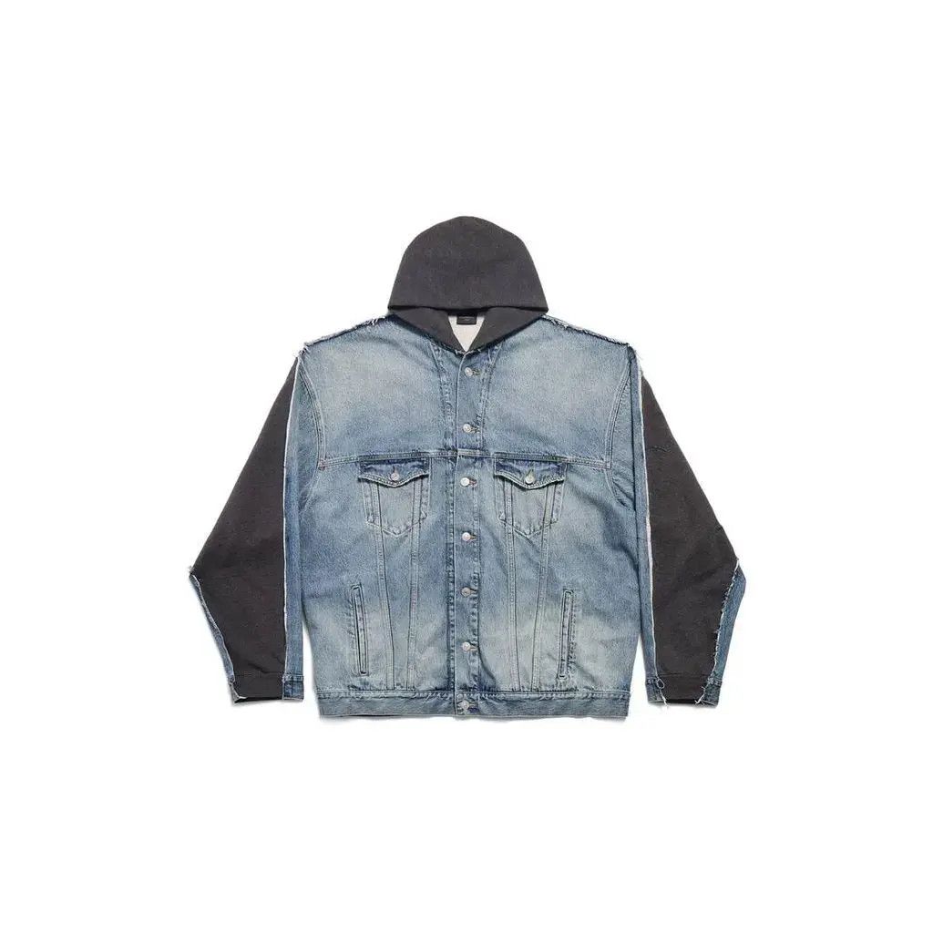 Balenciaga o1w1db11125 Stencil Type Hybrid Hooded Jacket Bleached Blue Size US L / EU 52-54 / 3 - 1 Thumbnail