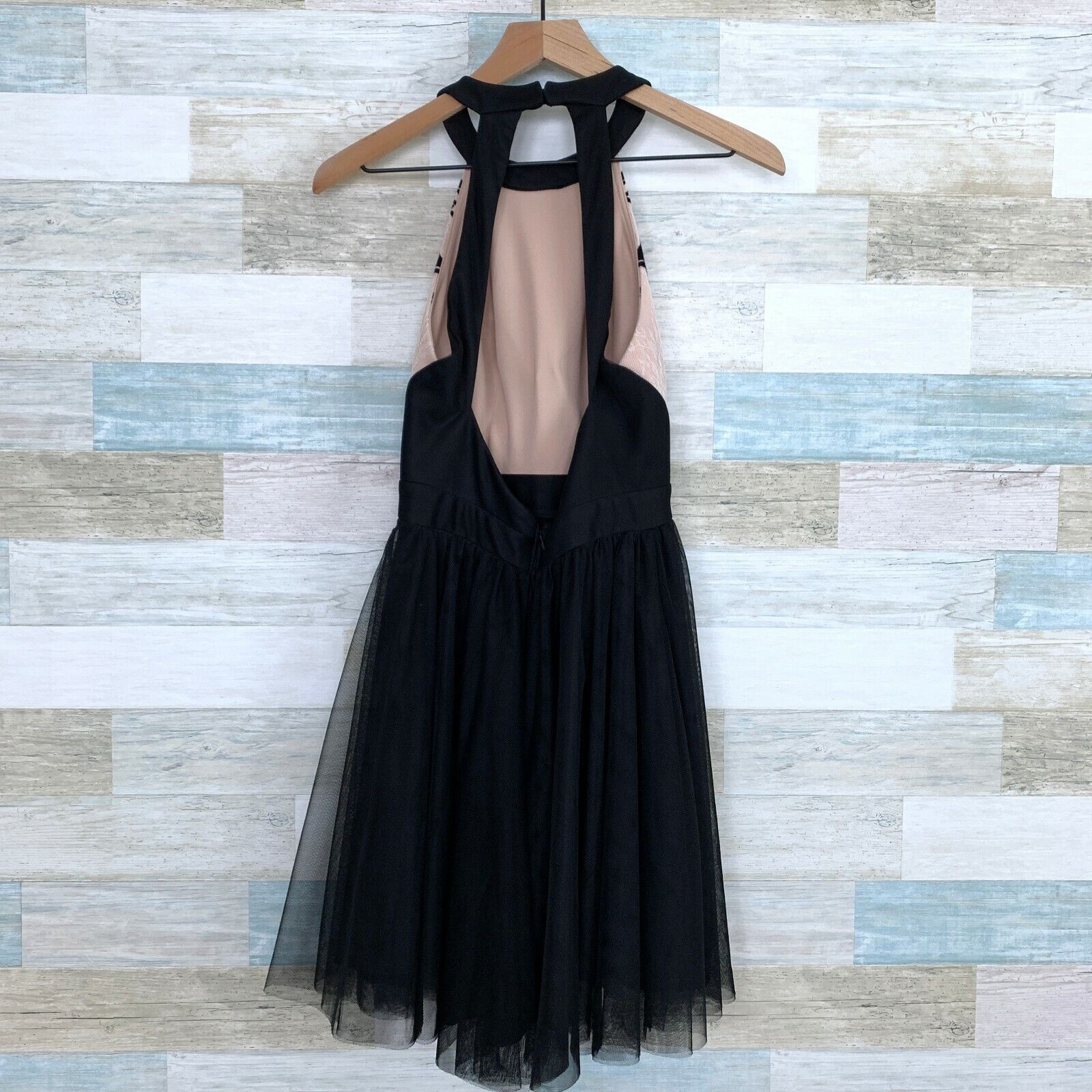 Other Blondie Nites Lace Tulle Halter Fit Flare Dress Black Nude 3 Size XS / US 0-2 / IT 36-38 - 4 Thumbnail