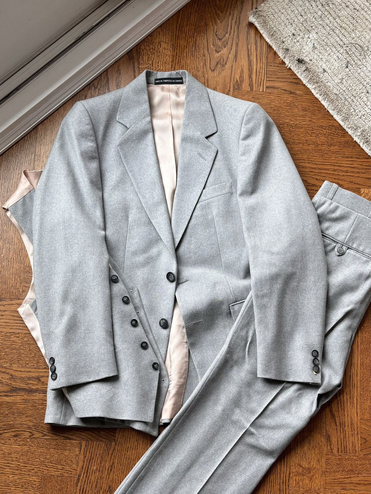 Pre-owned Vintage 1980s  3 Piece Suit  Wool Suit Union Made 34 S In Gray