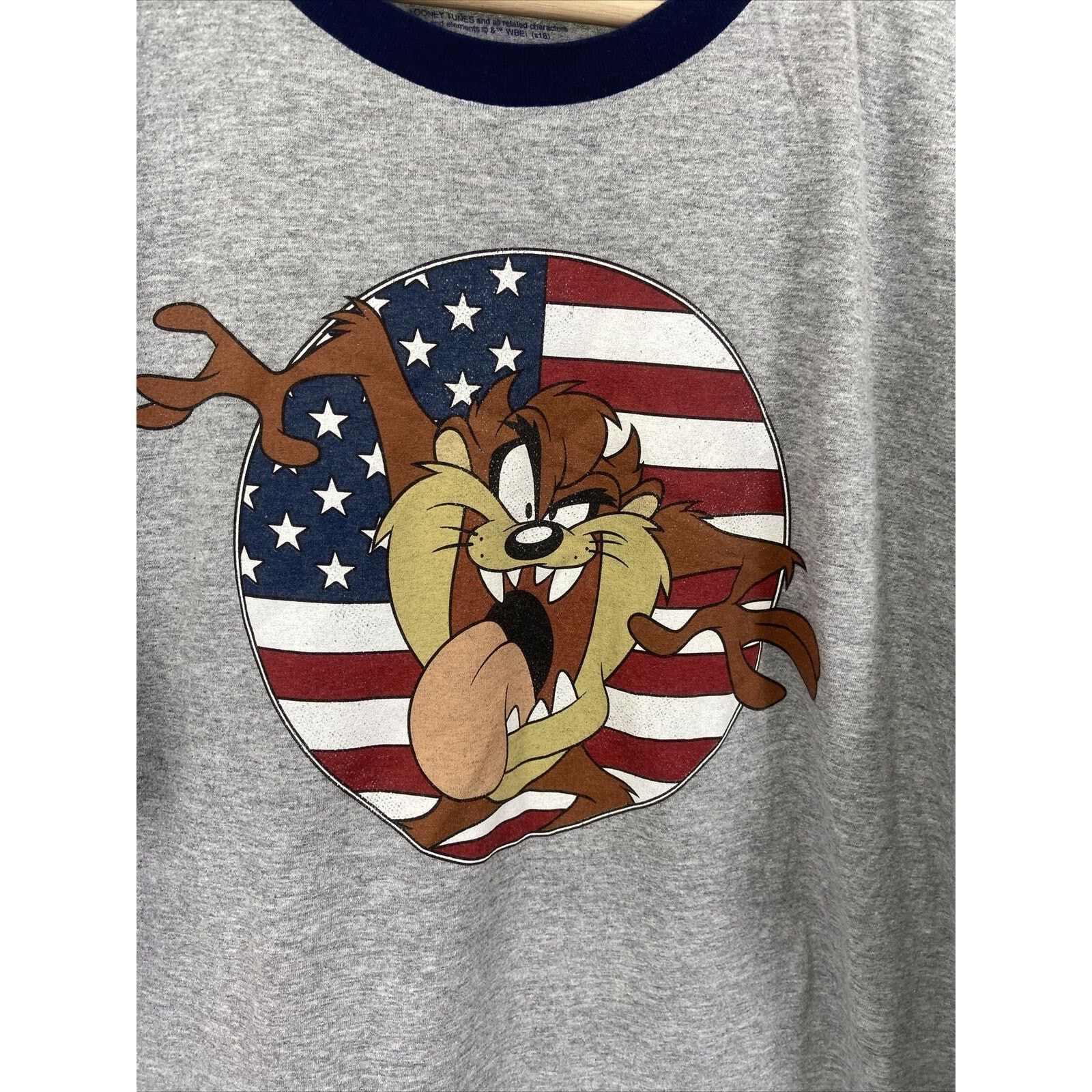 The Unbranded Brand Taz Looney Tunes American Flag Print Ringer T-Shirt Size XL Size US XL / EU 56 / 4 - 2 Thumbnail